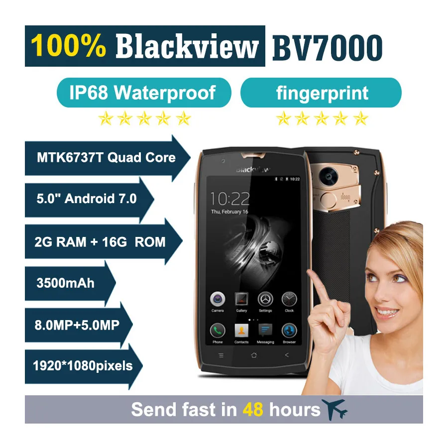 

Blackview BV7000 IP68 waterproof Smartphone 2GB + 16GB MT6737T Quad Core 5 inch FHD NFC fingerprint 4G mobile phone Dual SIM