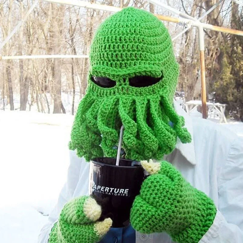 1 Piece Funny Green Wool Squid Hat Double Wool Knit Good Handmade Wool