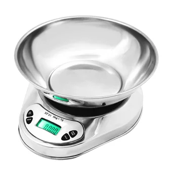 

5kg/1gDigital Kitchen Scale Stainless Steel Food Libra Weight Sensor LCD Electronic Kitchen Scales Alarm Timer Weight with Bowl