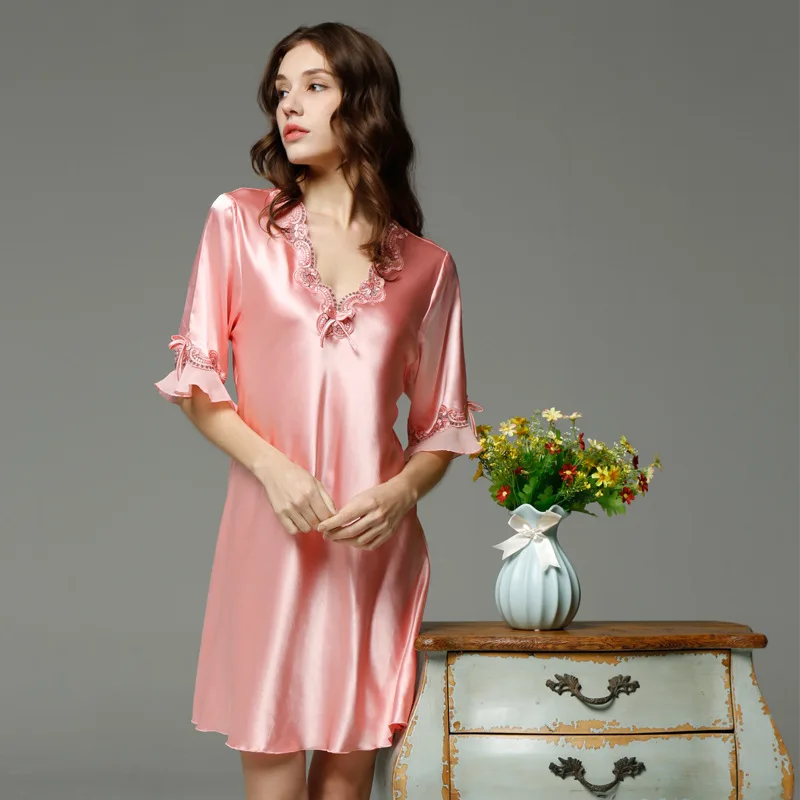 Новые Для женщин ночную рубашку одноцветное Четыре цвета короткий рукав ночная рубашка Весна пижамы женщина ночное бесплатная доставка