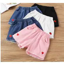 Детские летние джинсовые шорты повседневные джинсовые шорты с принтом «любовь» для девочек модные брюки для малышей, шорты новое поступление года, От 3 до 15 лет