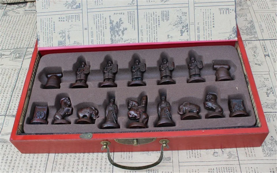 High-grade Antique Wooden Chinese Chess Game Set Folding Chessboard Chinese Traditions Resin Chess Pieces Board Game Yernea