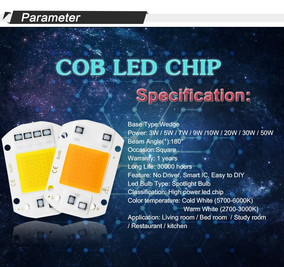 COB светодиодный чип 50 Вт, 30 Вт, 20 Вт, 10 Вт, AC 220 В, 240 в, светодиодный COB лампочка IP65 Smart IC, нет необходимости в драйвере, светодиодный прожектор