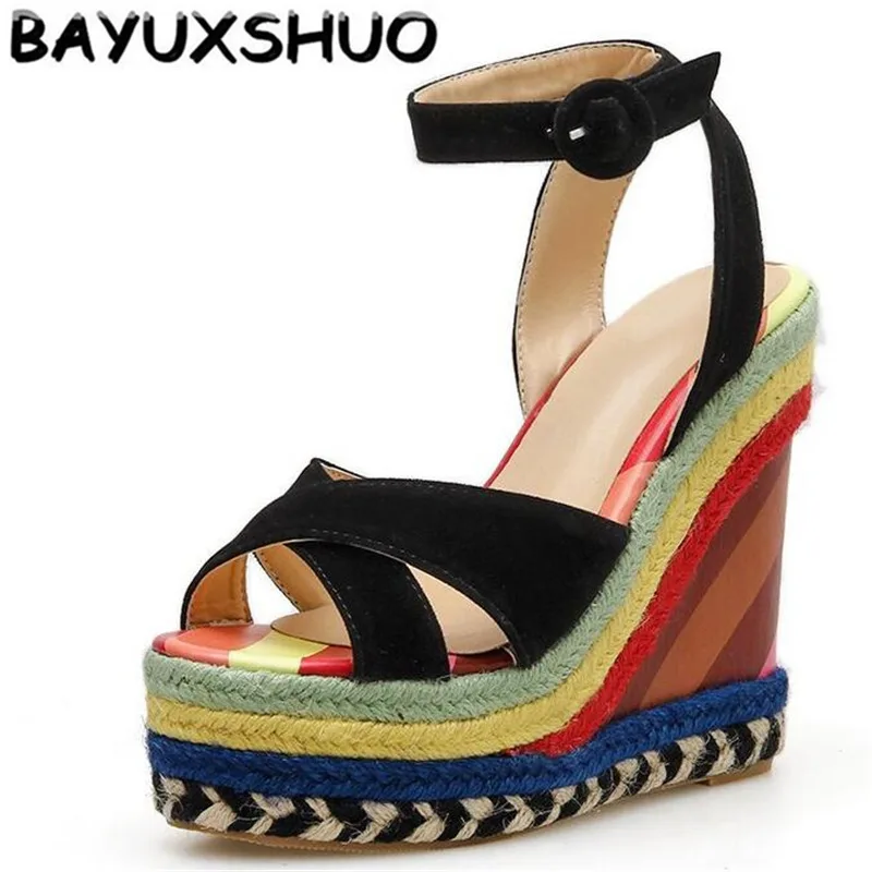 

BAYUXSHUO Color Heel Ladies Sandals Slope With Open-toed High Heels Fashion Roman Style Sandals Summer Casual Party Women Shoes