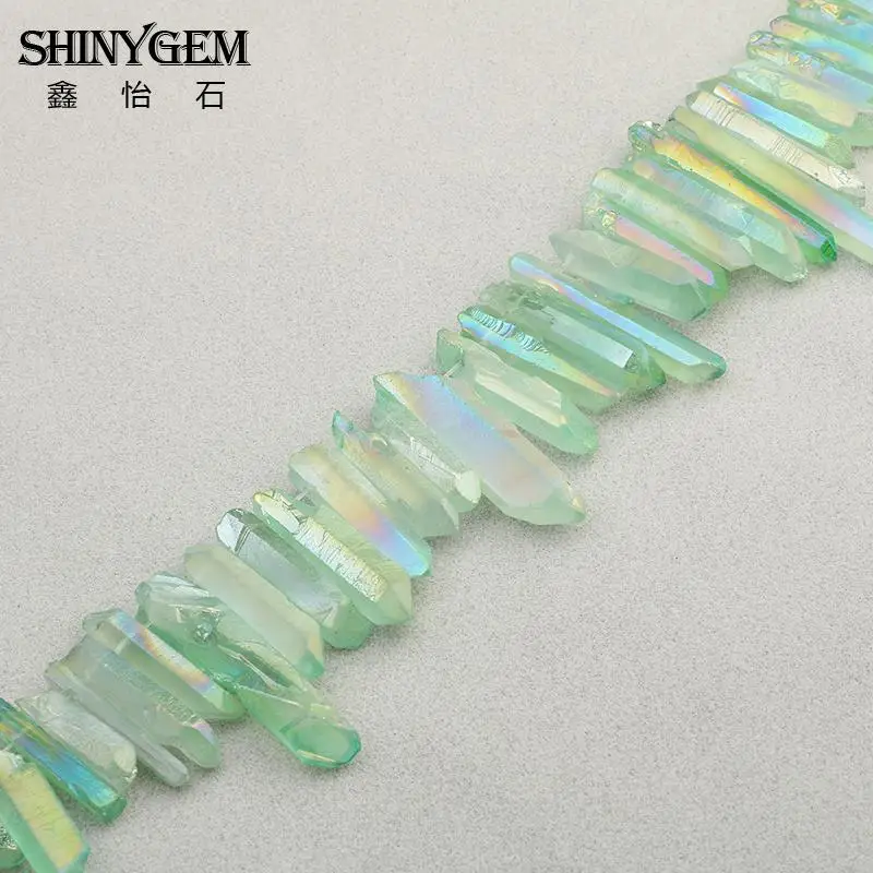Titanium Green Raw Crystal Pillar Top Drilled Point Pendant BeadsRock Crystal Quartz Graduated Briolettes Point Beads Jewelry Fashion Jewelry