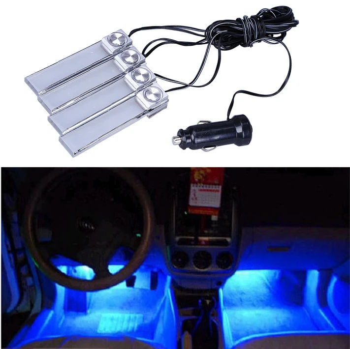 2x Fashion 4in1 Atmosphere Colorful Strobe Light 4 Led Car