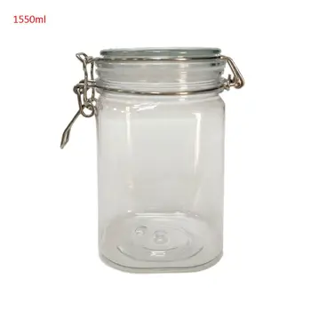 

1550ML Plastic Square Clip Top Storage Jar With Airtight Seal Lid Food Container Tableware Preserving Kitchen Flour Pasta Spice