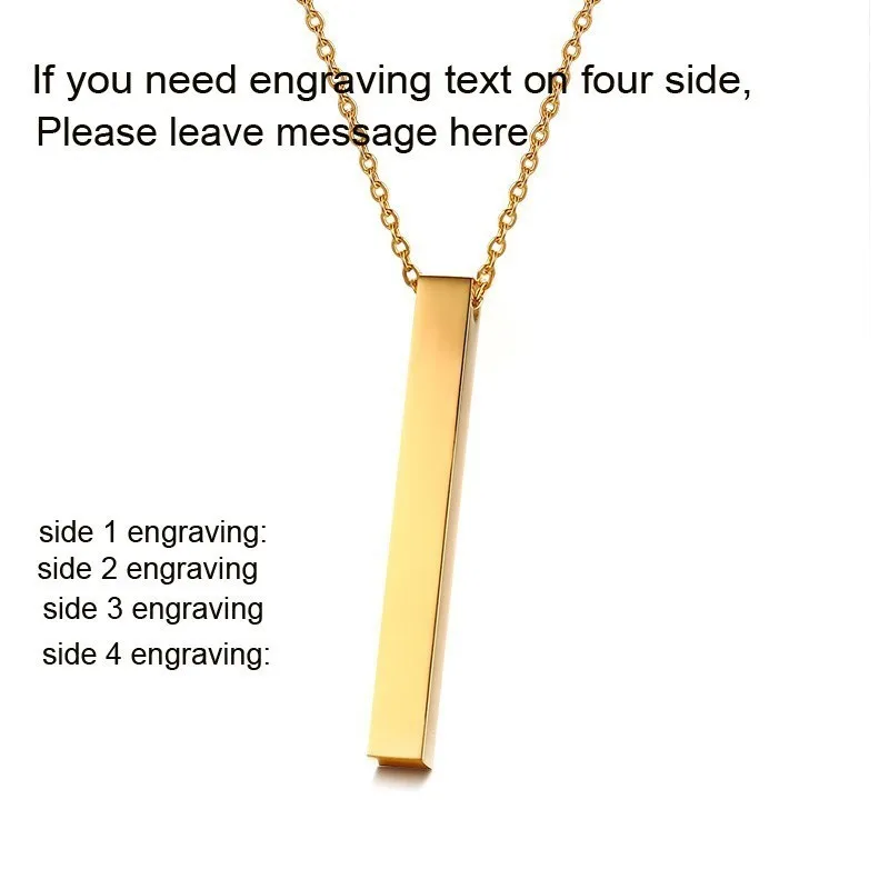 Выгравированное 3D вертикальное ожерелье в золотистой твердой нержавеющей стали персонализированное имя Дата кулон для мужчин женщин ювелирные изделия - Окраска металла: add gold  engraving