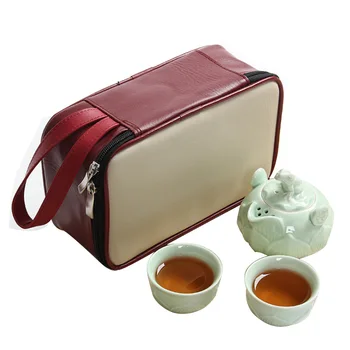 

Ceramic Tea Set 2 Colors Teaware Travel Set Gift Bag Plate Handmade Teapots Crafts Tea Ceremony Mug Gift Porcelain Tea Cup