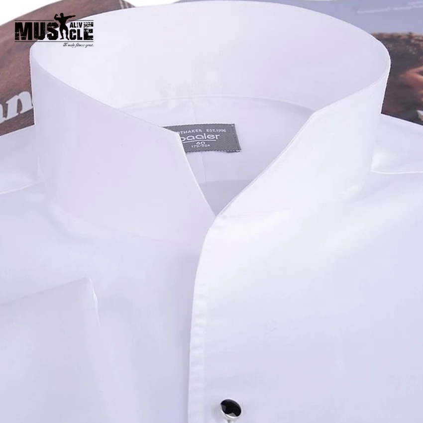 Koop Mannen Mode Smoking Shirt, Franse Manchetknopen Banket, lange Mouwen Klassieke Stand Kraag 100% Katoen Hoge Kwaliteit Gurantee