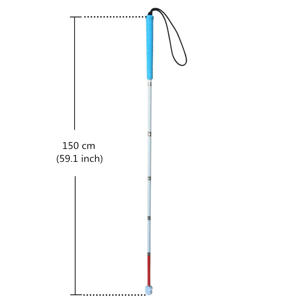 Синяя ручка, 6 секций Белая трость, 125 см-155 см, алюминиевая подвижная складная трость для слепых - Цвет: 150cm (59.1 inch)