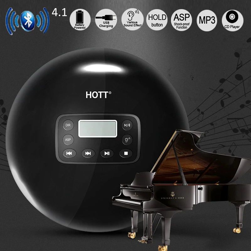 

New HOTT Bluetooth 4.1 Portable CD Player with LED Display Jack Anti-Skip Protection Anti-Shock Personal Music Disc Player 611T