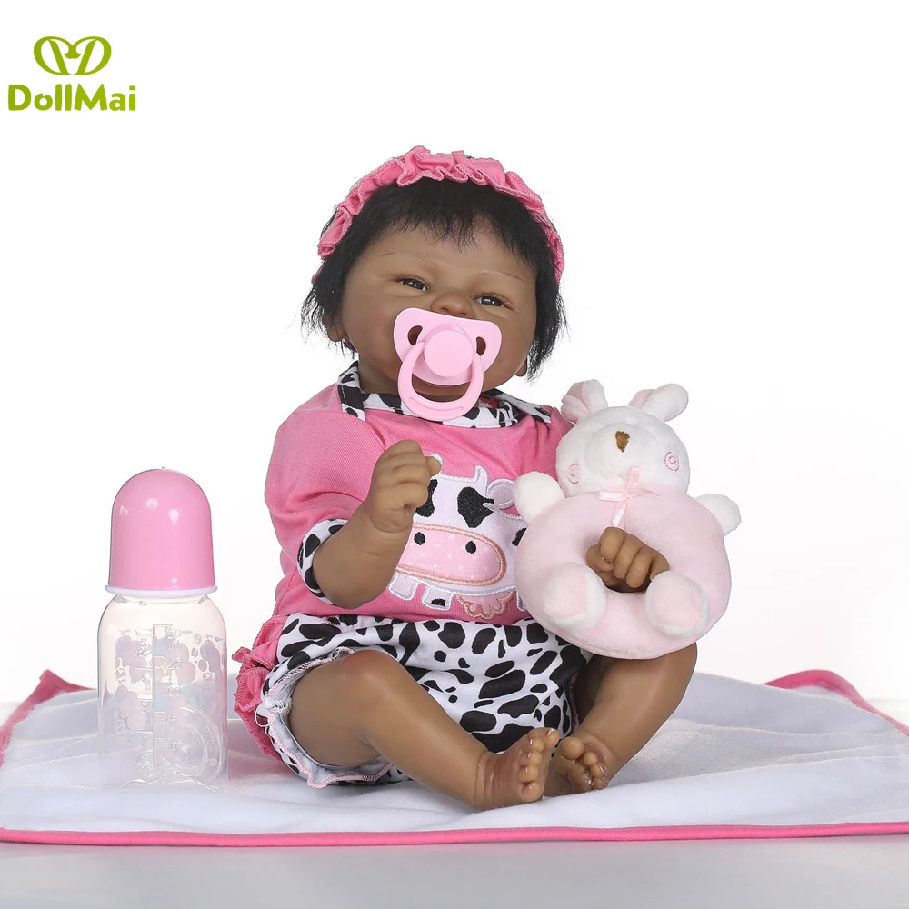 16"40cm reborn silicone babies dolls vinyl black skin adorable indian girl blanket+plush toy bebe alive reborn babies dolls