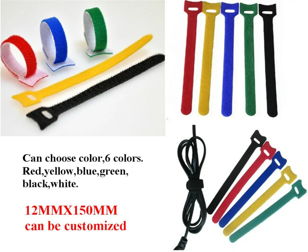 

Releasable Back to back 12X150mm Colorful Plastic nylon cable ties Magic Tape Sticks Loops Fastener Belting Backing 30pcs