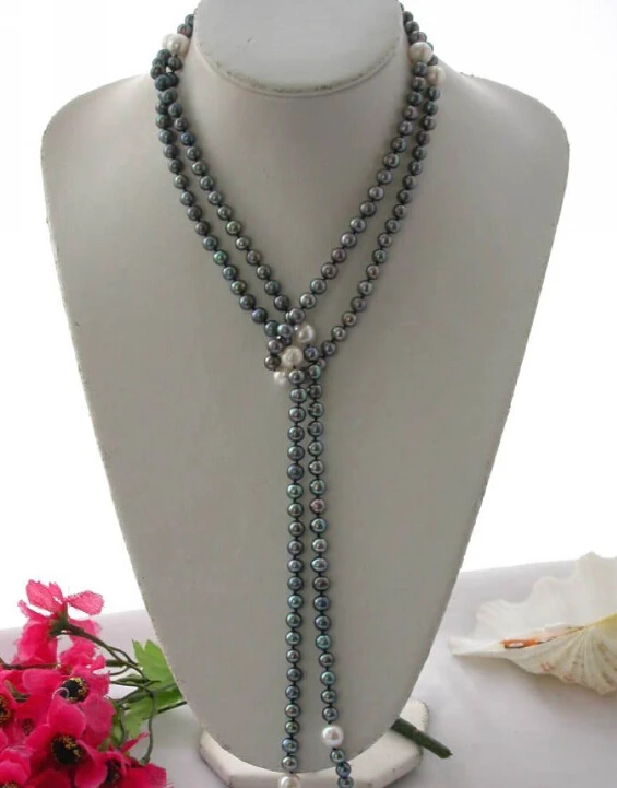

00022 black white round freshwater pearl necklace AAA