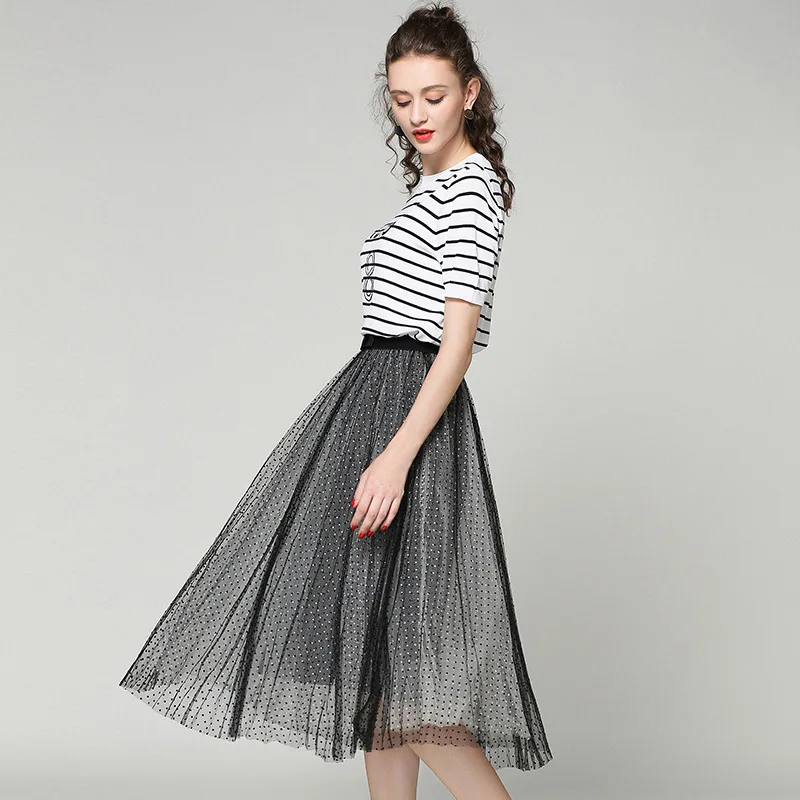 Новинка г. летняя женская мода волна марли 100 pleat маятник Длинные Стиль элегантная юбка