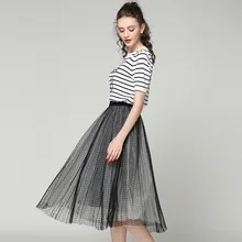 Новинка г. летняя женская мода волна марли 100 pleat маятник Длинные Стиль элегантная юбка
