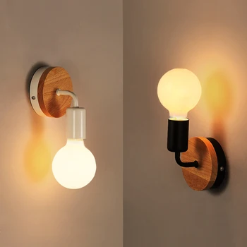 

Simple Modern Iron Sconces American Solid Wood Small Wall Lamp Dragon Ball Milky White 5W Led Bulb Wall Lights For Bedroom