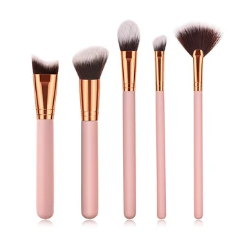 

GUJHUI 5/6pcs Pink Wood Handle Makeup Brushes Set Foundation Cosmetic Black PU Bag Random Color For Hand-woven Bagmaquillaje