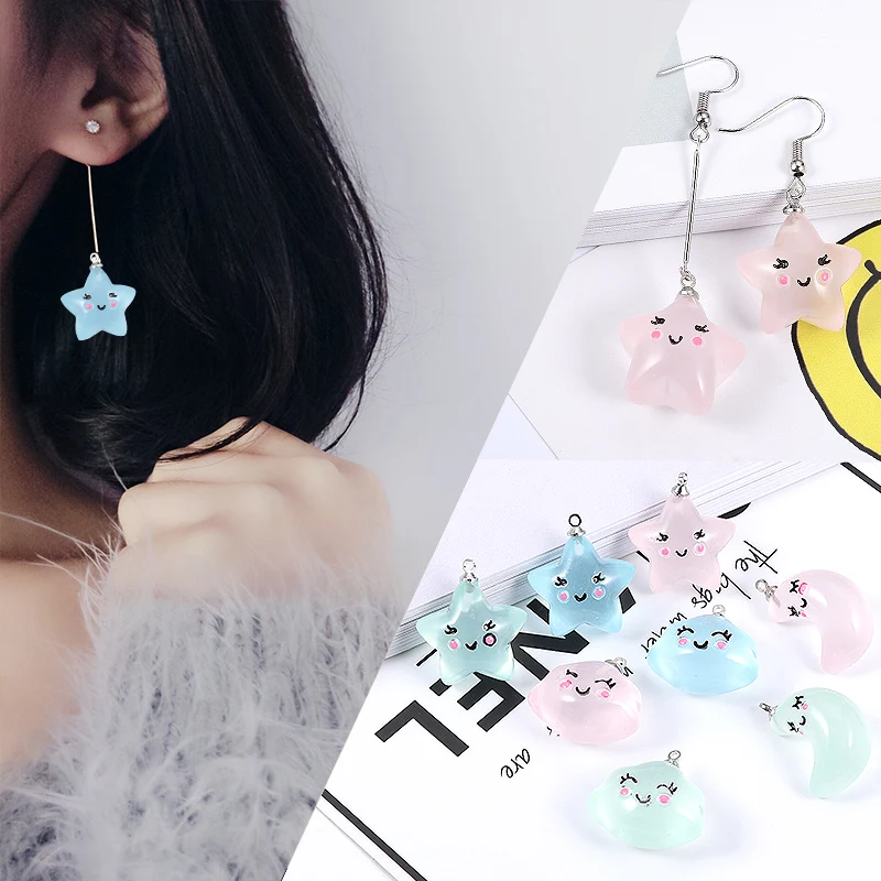 

MRHUANG 5pcs/pack Cool Pink Clouds Moon Charms Resin Pendant fit Necklace bracelet DIY Craft Jewelry Accessory