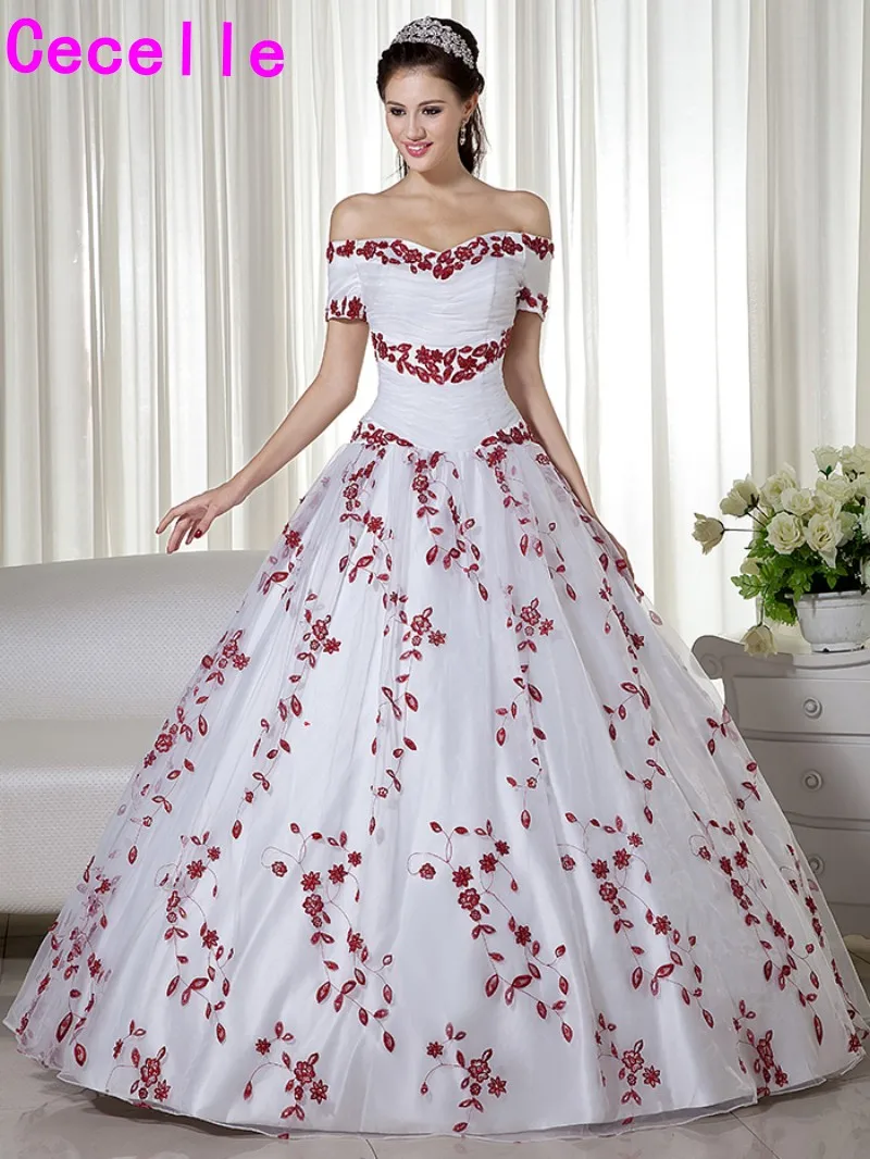 2800 29 De Réductionrobe De Mariée Blanche Et Rouge Foncé Deux Tons Robe De Mariée Princesse Hors De Lépaule Robes De Mariée Colorées Vintage