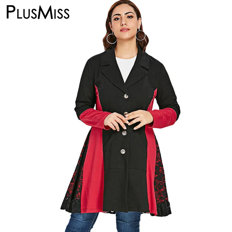PlusMiss زائد حجم 5XL الدانتيل طويلة الأكمام زر سترة معطف XXXXL XXXL XXL النساء الخريف الشتاء 2018 خمر طويل معطف قميص PlusMiss زائد حجم 5XL الدانتيل طويلة الأكمام زر سترة معطف XXXXL XXXL XXL النساء الخريف الشتاء 2018 خمر طويل معطف قميص