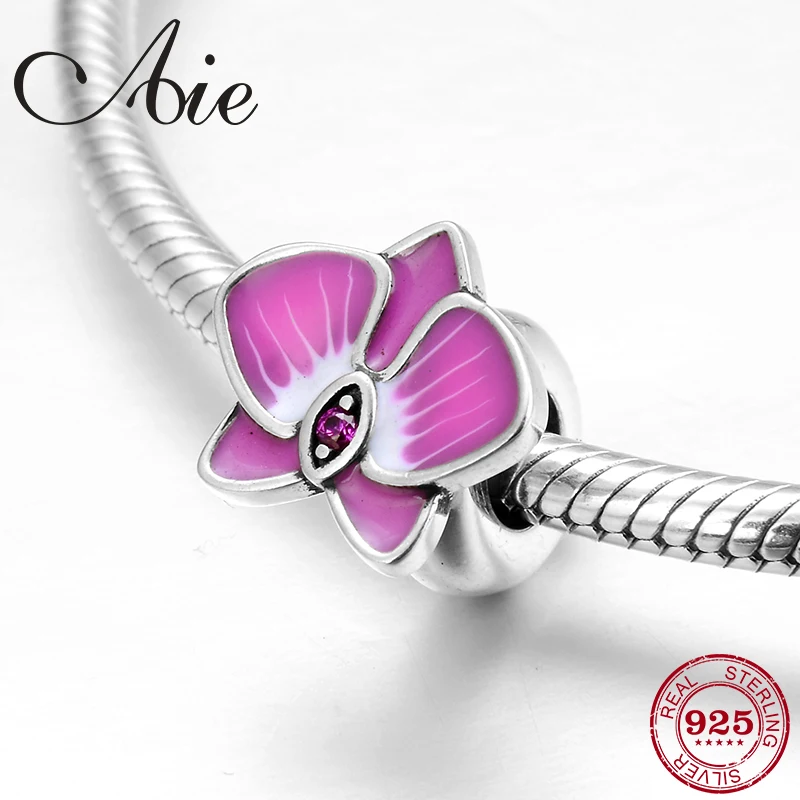 

2019 New 925 Sterling Silver Beautiful Orchid flower Stopper spacer beads Fit Original Pandora Charm Bracelet Jewelry making