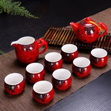 Китайское свадебное приданое, Красное Свадебное торжество, чайный набор, чайный набор, чайник, кунг-фу, керамический чайник, поднос, чайный набор, подарок