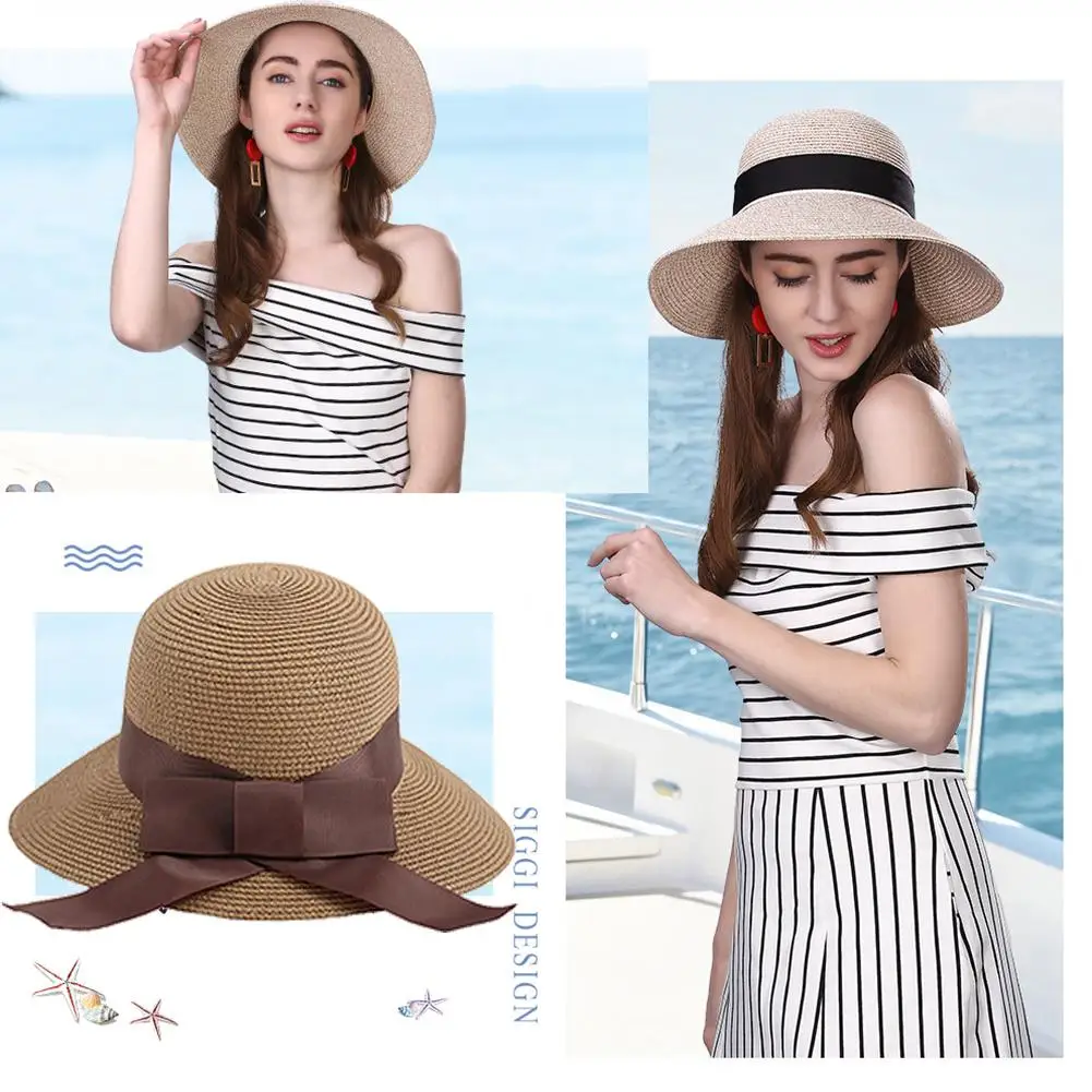 Элегантная стильная летняя большая соломенная шляпа с полями для взрослых женщин и девочек, модная Солнцезащитная шляпа с УФ-защитой, защищающая большой бант, летняя пляжная шляпа