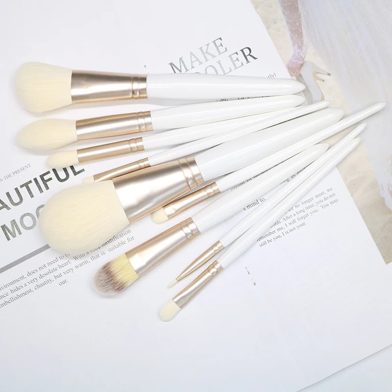 Pincel de Maquiagem Ferramentas de Maquiagem Nova Moda Feminina Escovas 9 Pçs Branco pó Escova Fundação Beleza Maquiagem Kit Hzm 2 Cheap Aplicador de sombra
