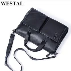WESTAL мужской портфель с ручкой из натуральной кожи сумка для ноутбука 15 дюймов Офисные Сумки мужской кожаный портфель черные сумки