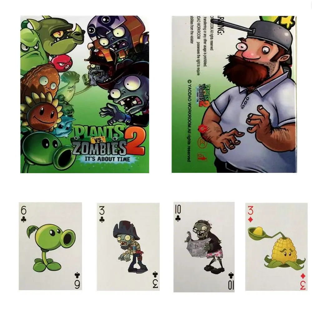

54 pcs/set Plants vs Zombies Collection Poker Cards Cartoon Plants Pea Seed Chili Sunflower Action Figures Kid Gift Toy
