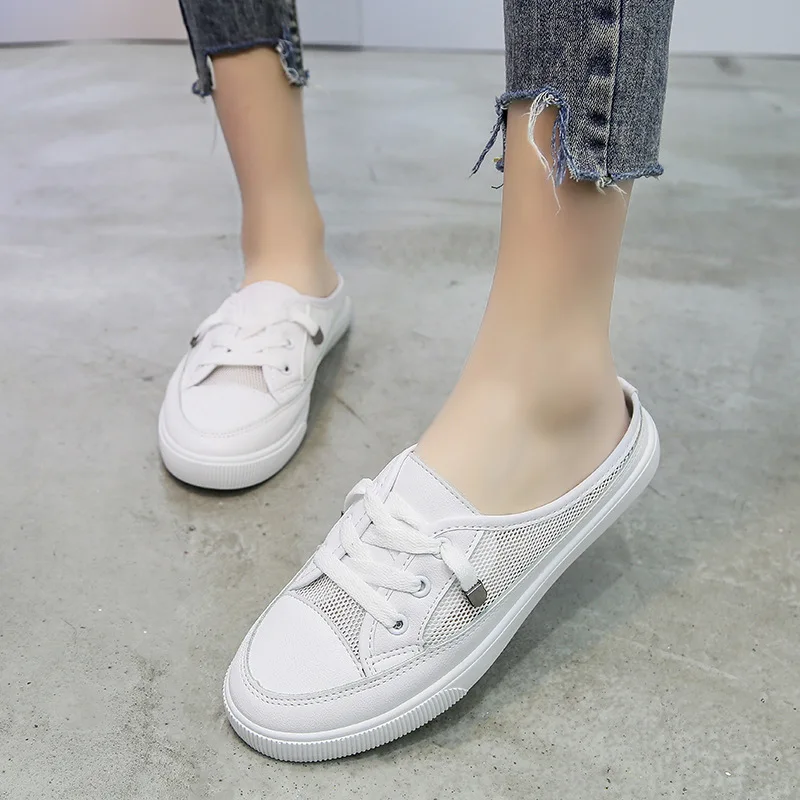

Men and women wear sandals 2019 summer new fashion wild lazy small white baotou half drag single shoes