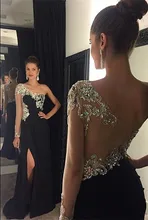 Abendkleid Vestido De Festa 2016 Elegant Eine Schulter Schwarze Formale Abendkleider Nach Maß Kristall Party Kleider