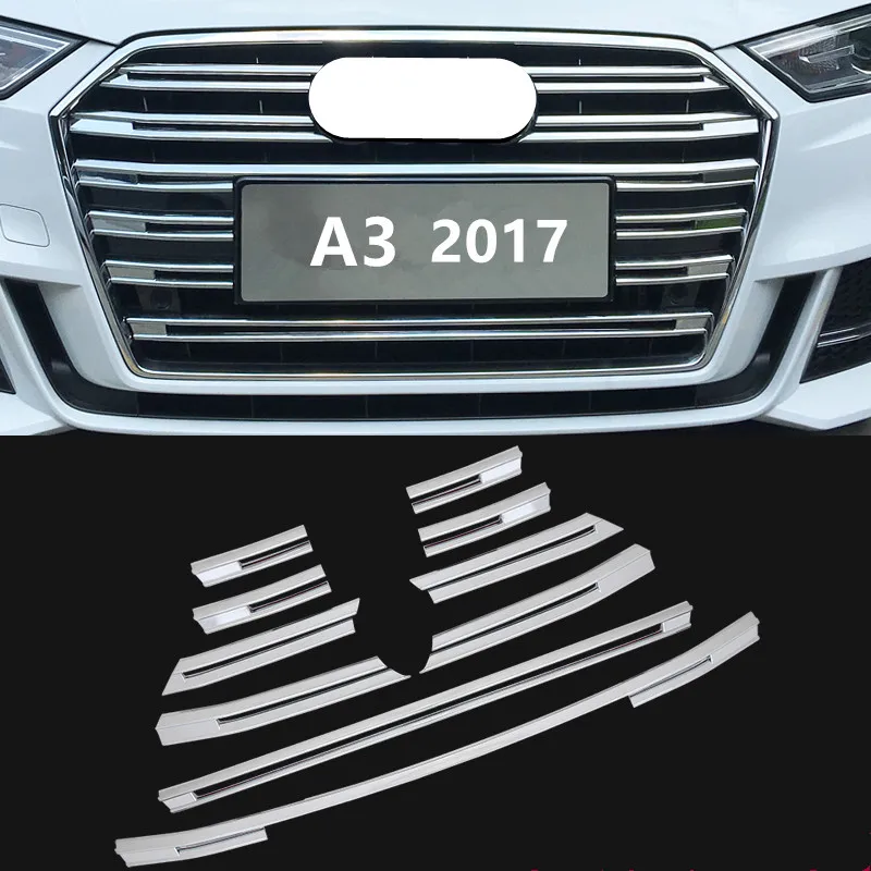 

FUWAYDA Chrome ABS Front Grille Decorative Cover Trim Strips 10pcs For Audi A3 2017 Car Styling Bumper decoration Decals