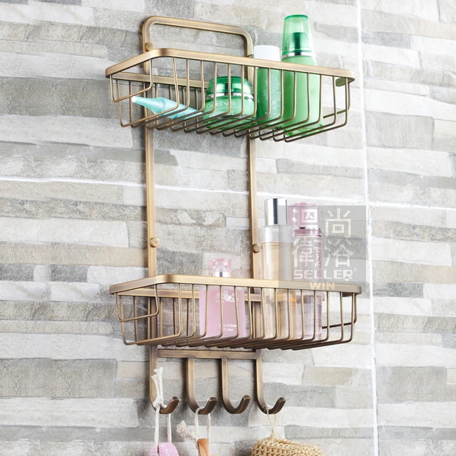 Free shiping antique bronze copper 2 tier bathroom organizer shower caddy decorative wall