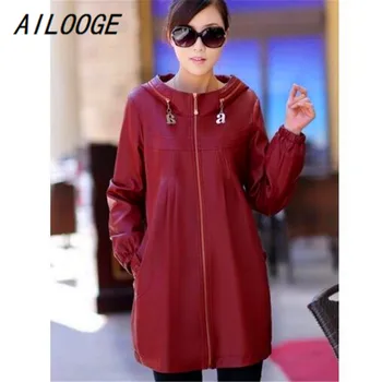 

AILOOGE Plus Size XL 2XL 3XL 4XL 5XL Leather Jacket Women Leather Coat Long 2017 spring Winter Casual Fashion Ladies Jackets