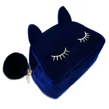 Мультфильм кошка хранения Чехол Дорожный мешочек для косметики женская косметичка с меховым шариком