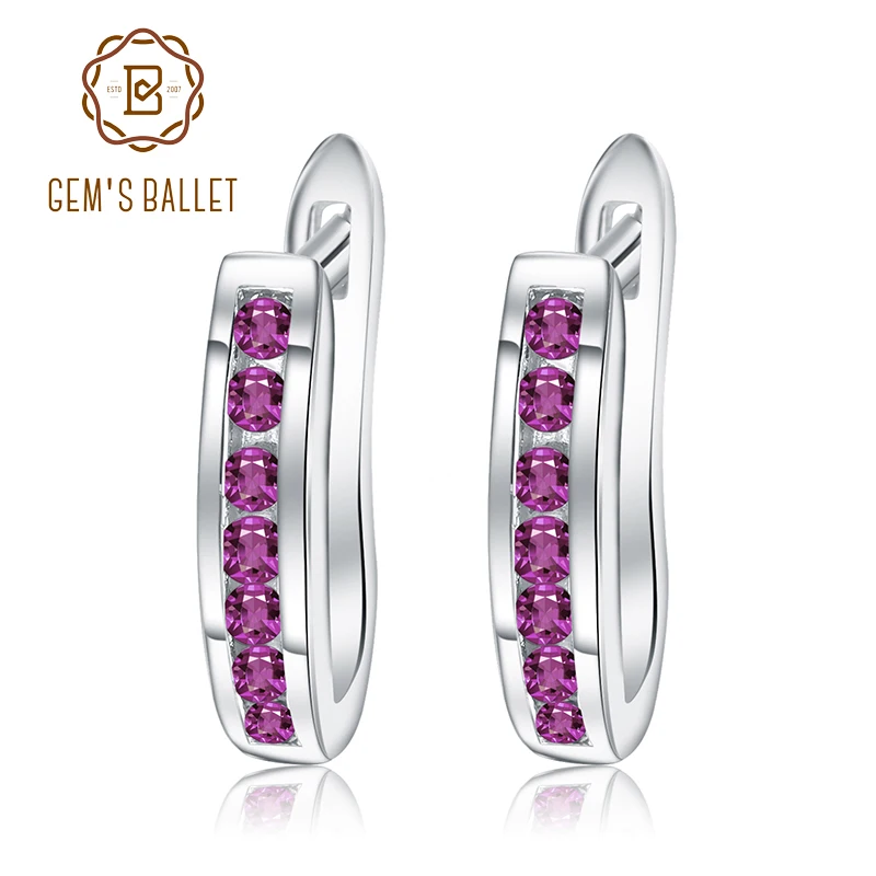 

GEM'S BALLET 0.88Ct Natural Rhodolite Garnet Gemstone Earrings 925 Sterling Silver Hoop Earrings for Women Gift Fine Jewelry