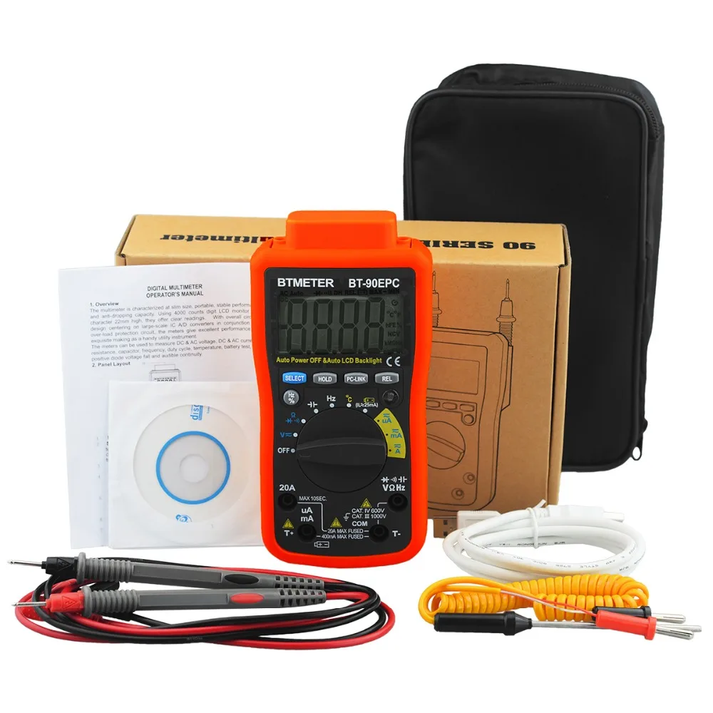 BT-90EPC Digital Multimeter Auto Range 4000 Counts AC/DC Voltage Meter Tester for Resistance Capcitance Frequency USB