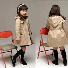 Fashion Trench Coat Girls Jackets hooded Trend Style coats for Girl 3 13Y Kid clothes Long