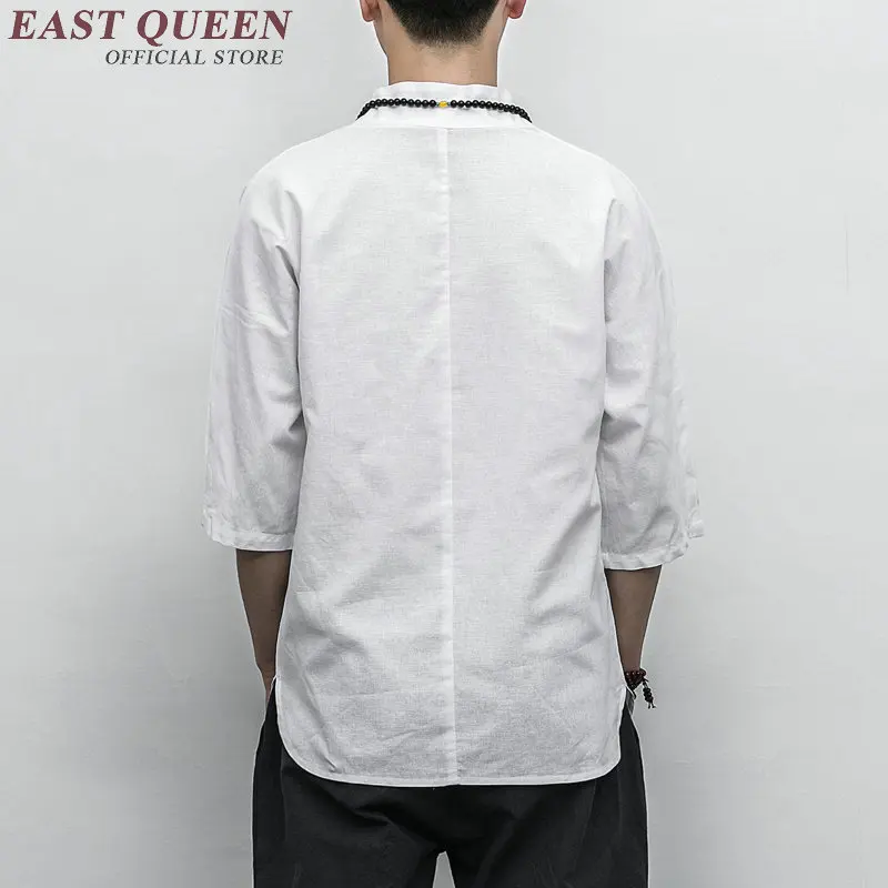 Traditional chinese clothing for men male Chinese mandarin collar shirt blouse wushu kung fu outfit tops linen shirt KK2301