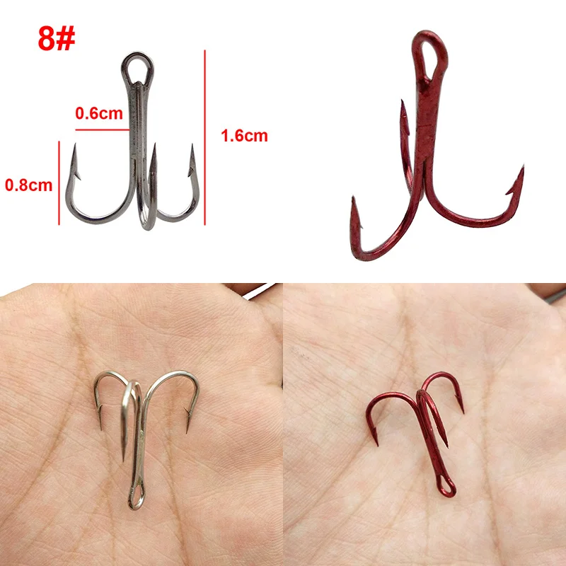 210pcs 35647 High Carbon Steel Treble Fishing Hooks Red Silver Small Round Bent Triple Hard Lure Spoon Fishing Hook Set With Box