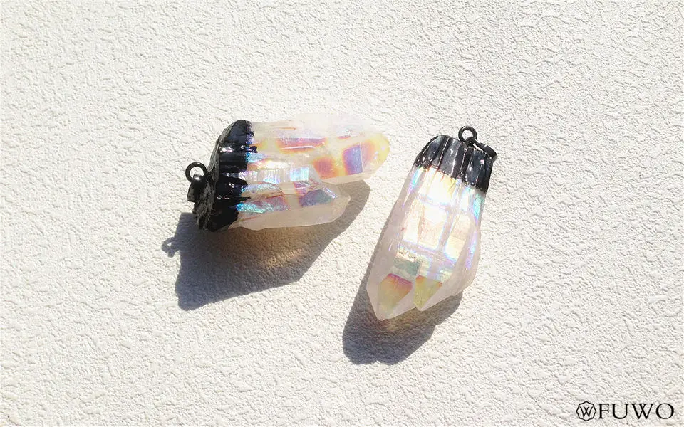 White Angel Cluster Aura Titanium Druzy Quartz Crystal Point Pendant 9