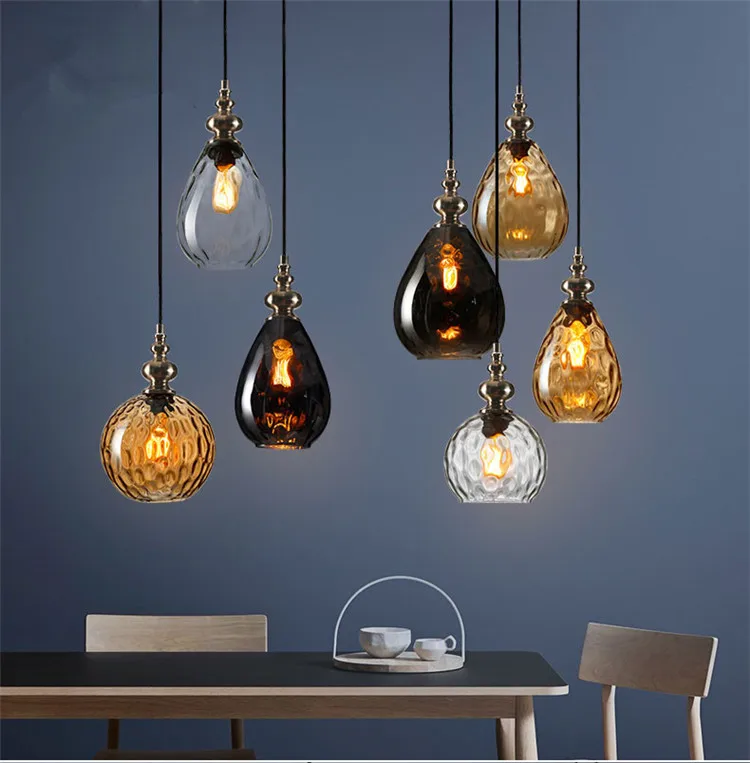 Vidro do Vintage Conduziu a Lâmpada Pingente de Jantar Luzes da Sala Luminárias para Casa Iwhd Nordic Estar Bola Vidro Pendurado Iluminação Interior 6 lâmpada pingente de jantar luzes da sala