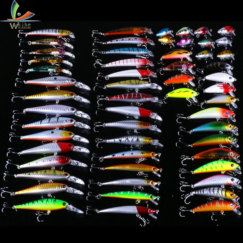 

56pcs Mixed Fishing Lures Minnow Crankbaits Baits high carbon steel treble hook Wobblers Set Lifelike Fake Fishing Tackle