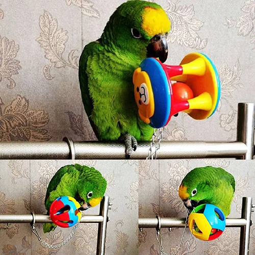 Милые животные птицы пластиковые жевательные мяч цепная клетка игрушка для попугая Cockatiel Parakeet