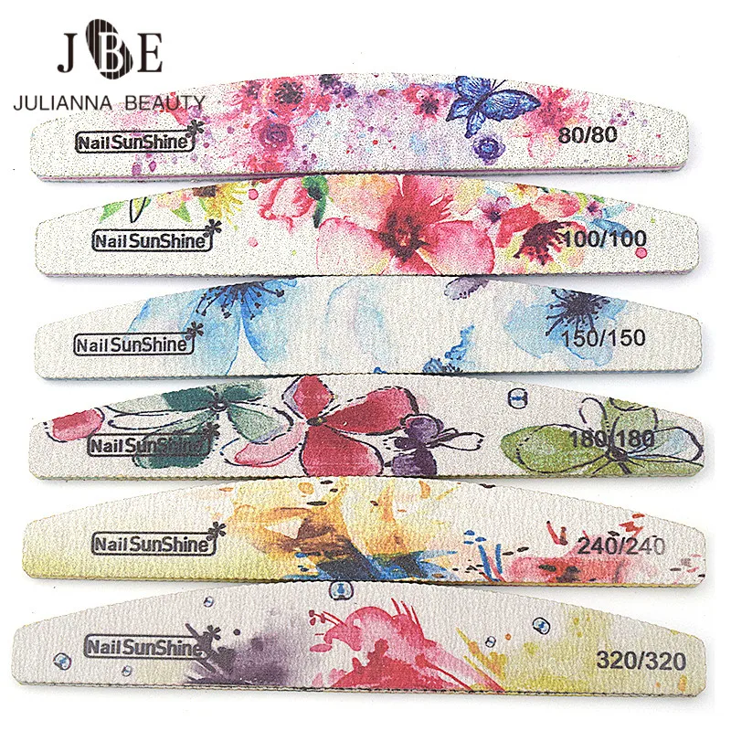 

New 6pcs Nail File Flower Printed Nail buffer Block Colorful Lime a ongle 80/100/150/180/240/320 Washable File Manicure Tool