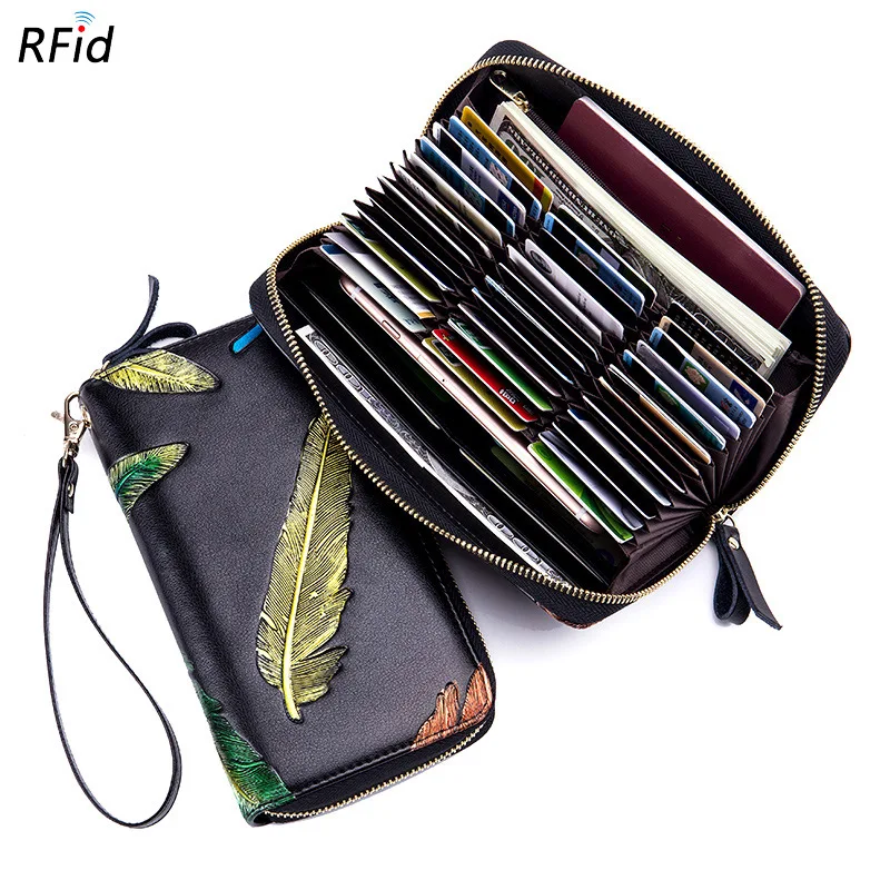 

2018 Famous Brand Women Wallet Genuine Leather Long Purse Zipper Organizer Wallet Real Leather Lady 36 Card Slots Clutch j50