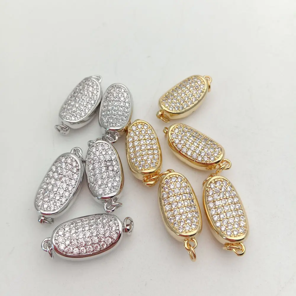 

5pc Cubic Zircon Micro pave oval clasp 9x20mm golden plated